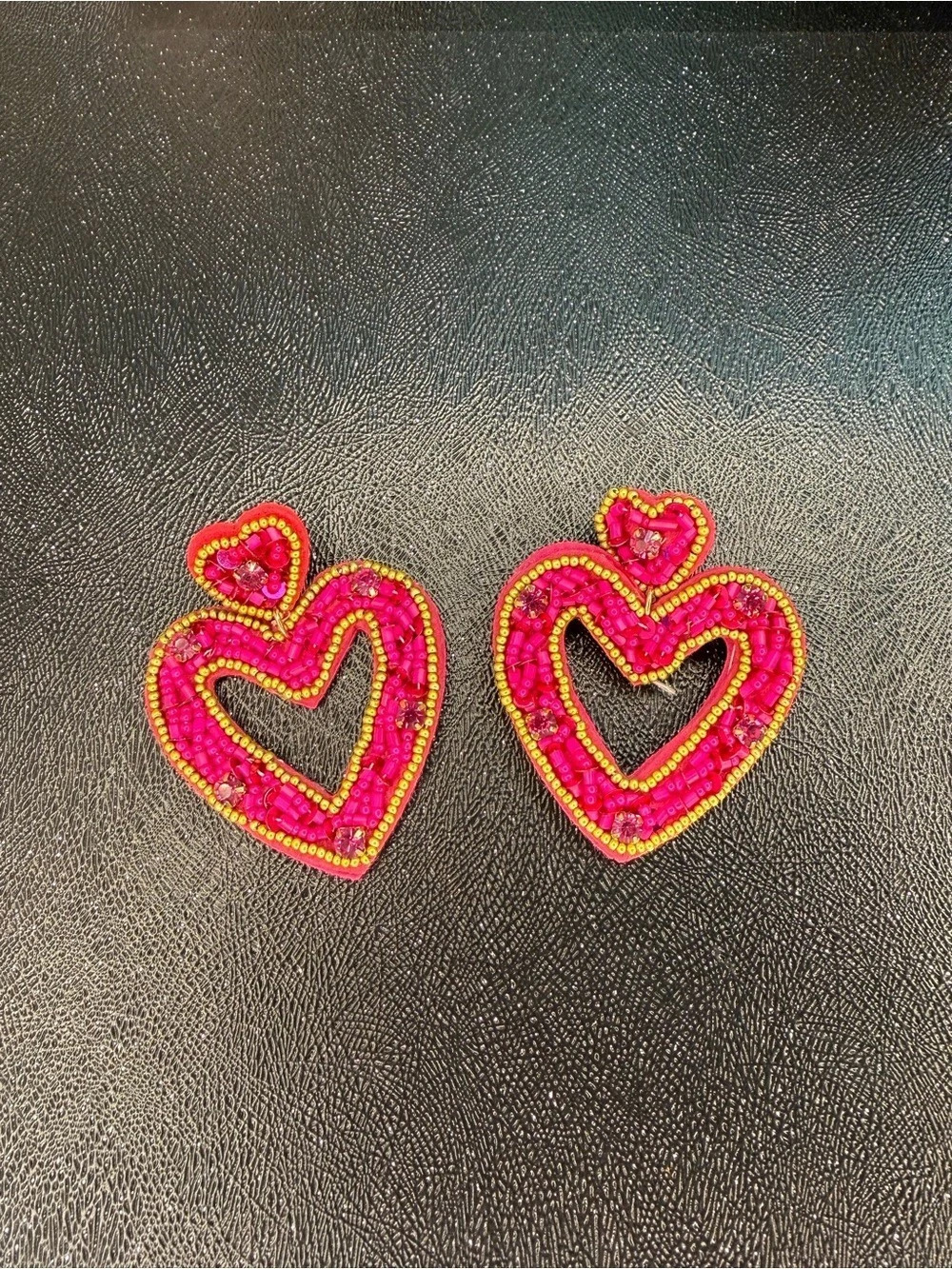 Heart Statement Earrings in Pink & Gold Like New